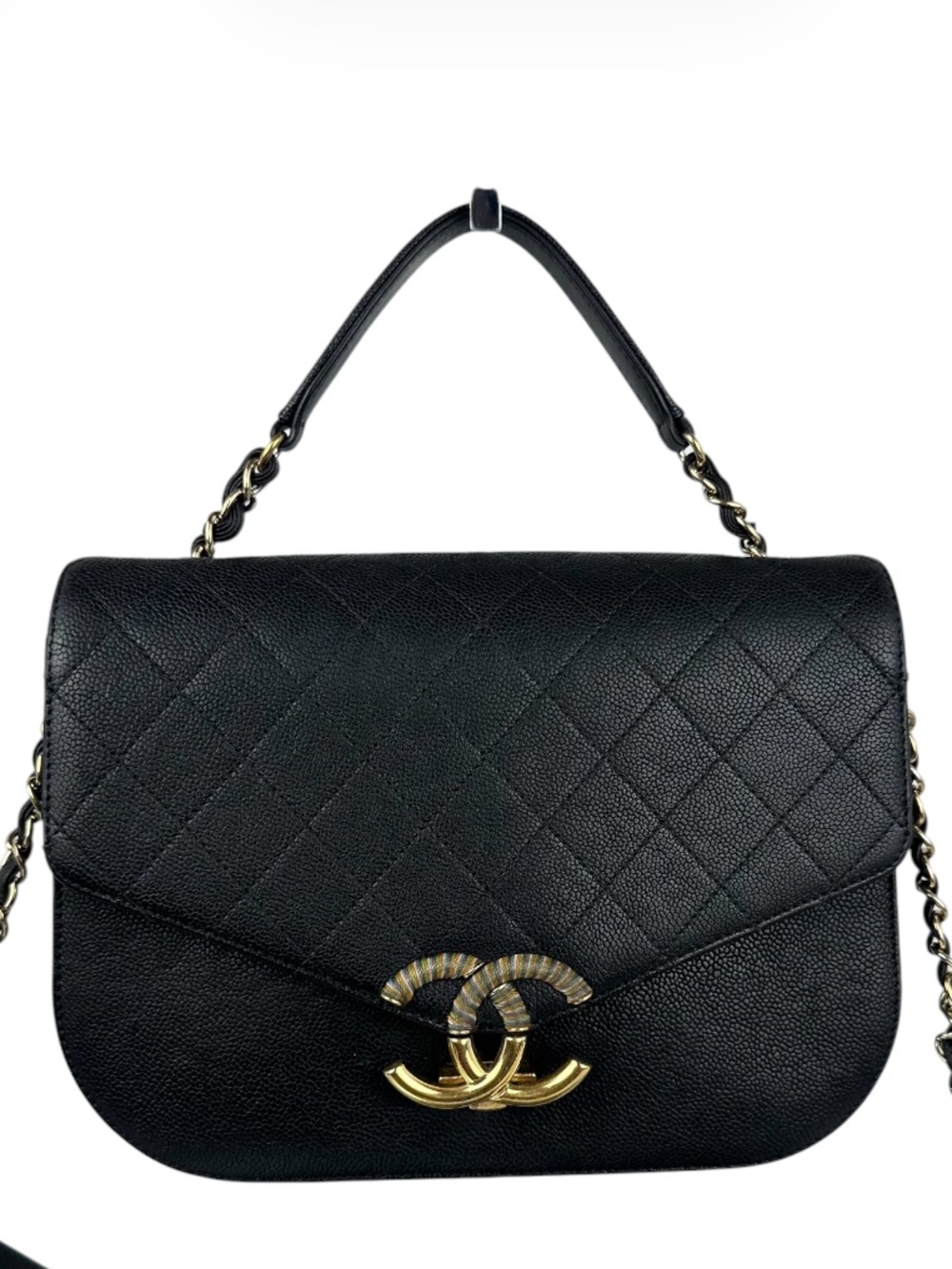 CHANEL CC Cuba Caviar Leather Quilted Top Handle Crossbody Bag